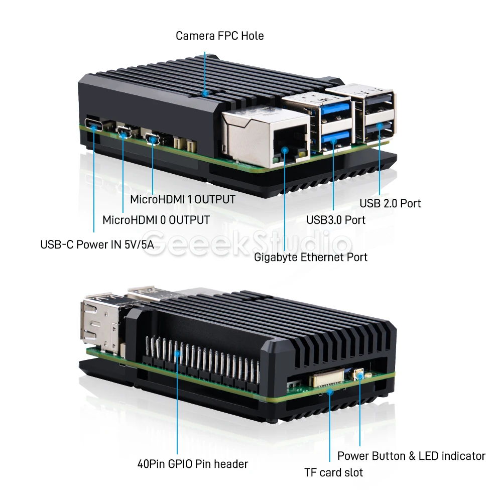 Sleek Black Aluminum Heatsink Case for Optimal Raspberry Pi Cooling