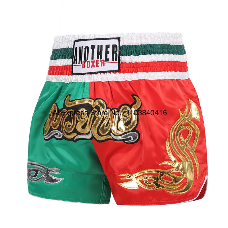 무에타이 반바지 여성 남성 어린이 복싱 반바지 자수 태국 무술 전투복 킥복싱 MMA 스포츠 반바지