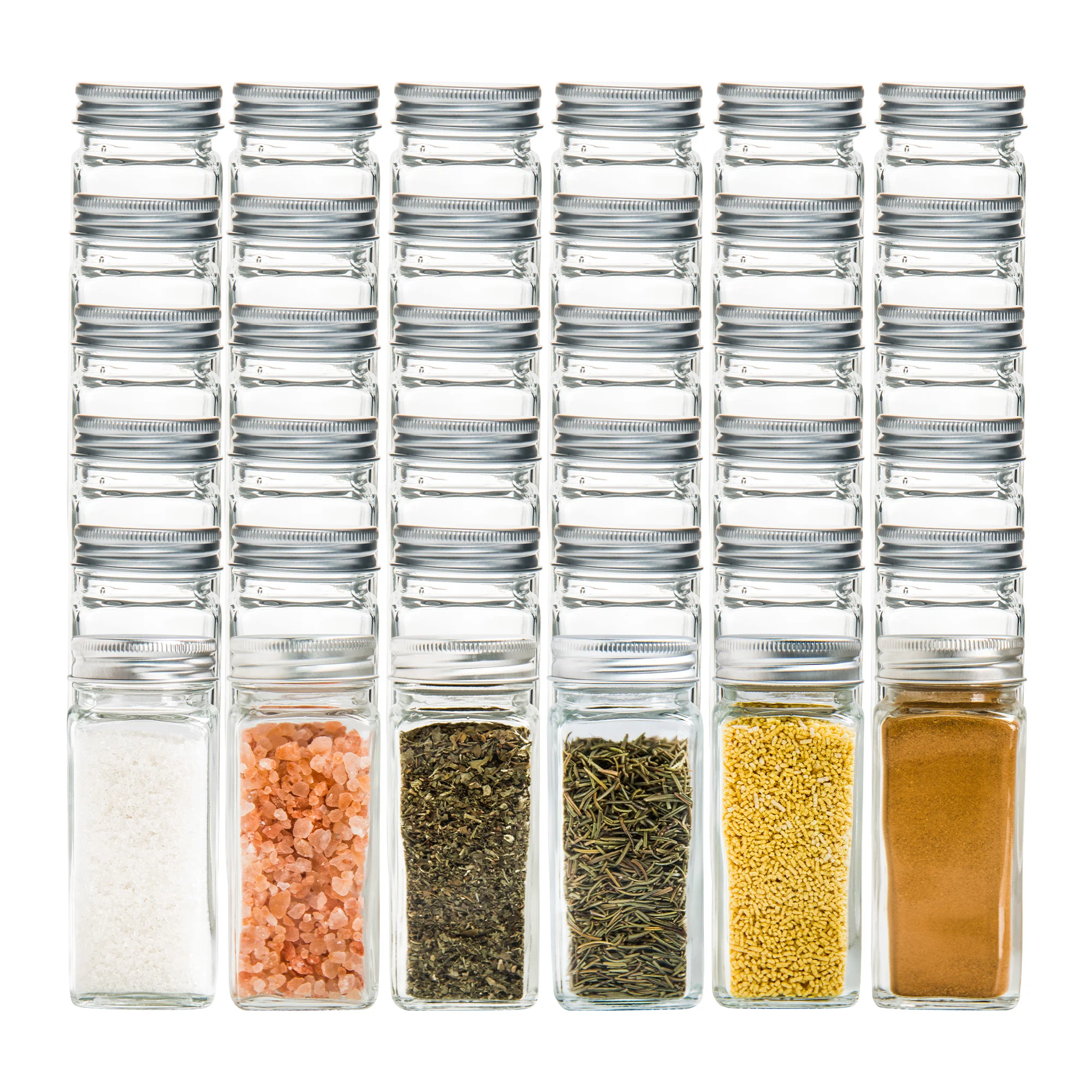 36 Pcs Glass Spice Jars Spice Labels 4oz Empty Square Bottles Shaker Lids Airtight Metal Caps