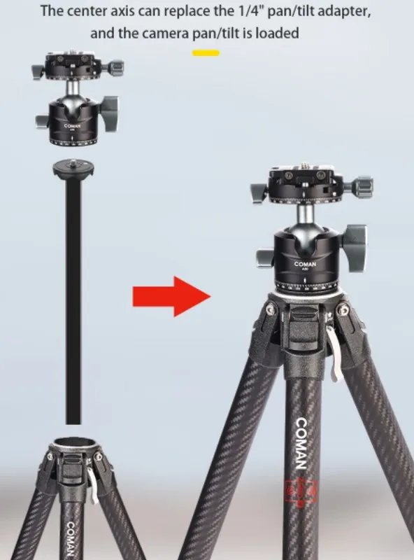 Coman Zero X Zero Y Zero 38 경량 여행용 삼각대, 확장 1/4 나사 360 조절 가능 볼 헤드 삼각대 헤드