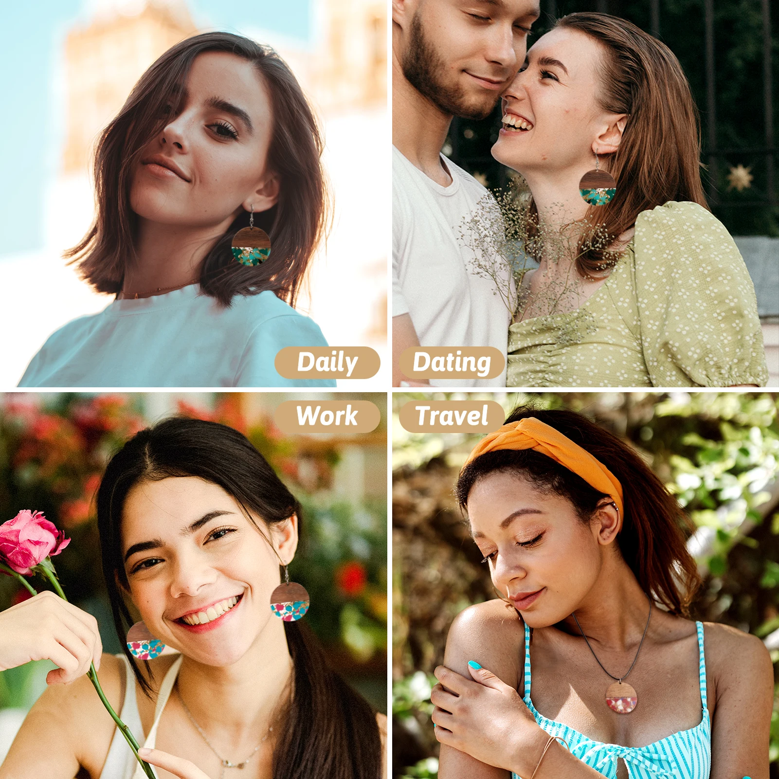 16Pcs Transparent Resin Wood Pendants Gold Color Foil Flat Round Charms for DIY Jewelry Earrings Necklace Jewelry Making