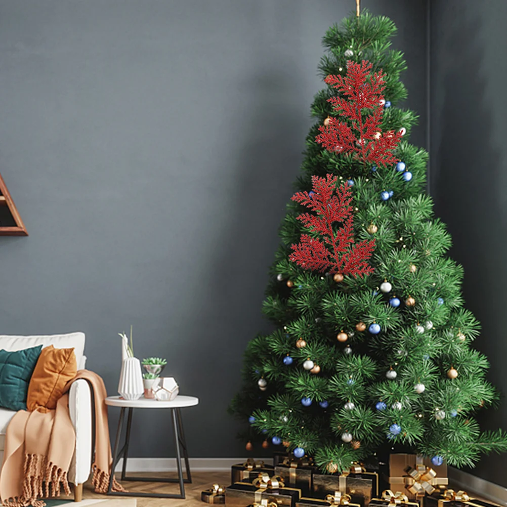 

Artificial Pine Needle Branches Glitter Leaf Christmas Fake Plant Stem Pick DIY Wreath Garland Decoration