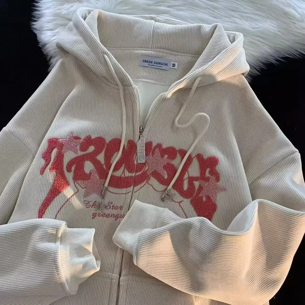 

American spider zipper sweatshirt couple autumn coat new trendy brand retro street Korean style loose hoodie zip up hoodie tops