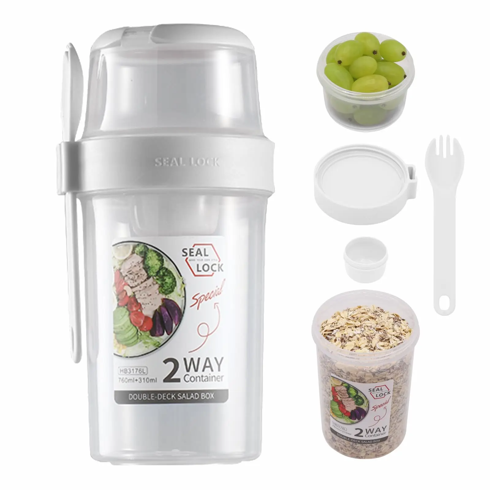 Breakfast On The Go Cups, Salad Cup To Go, Take And Go Yogurt Cereal Overnight Oats Snack Parfait Containers & Salad Dressing Ho