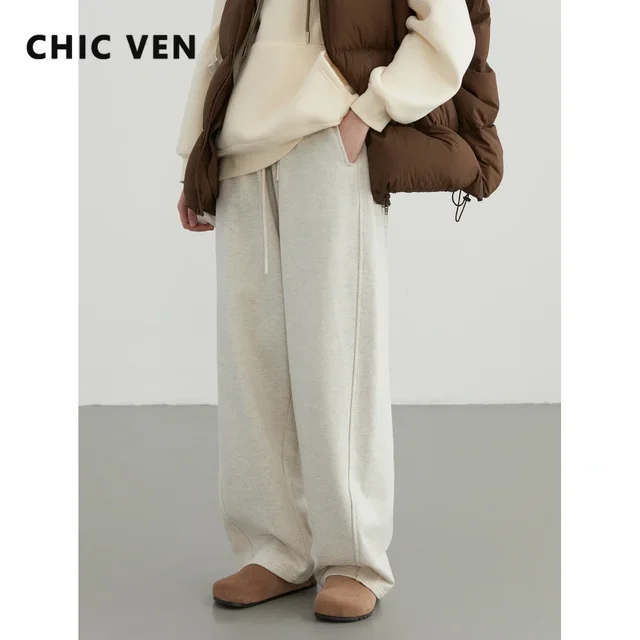 CHIC VEN Women Casual Pants Loose Casual New High Waist Wide Leg Woman Trousers Sports Streetwear Autumn Winter 2023 1
