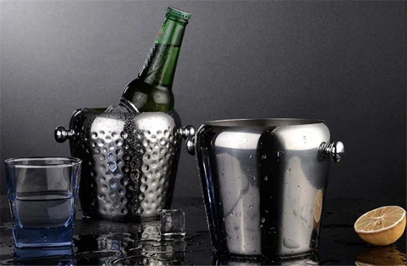 Golden color Stainless Steel Bar Ice Bucket Two Handles Champagne Bucket Wine Spit Wine Barrel Container Ktv Club Bar wine rack