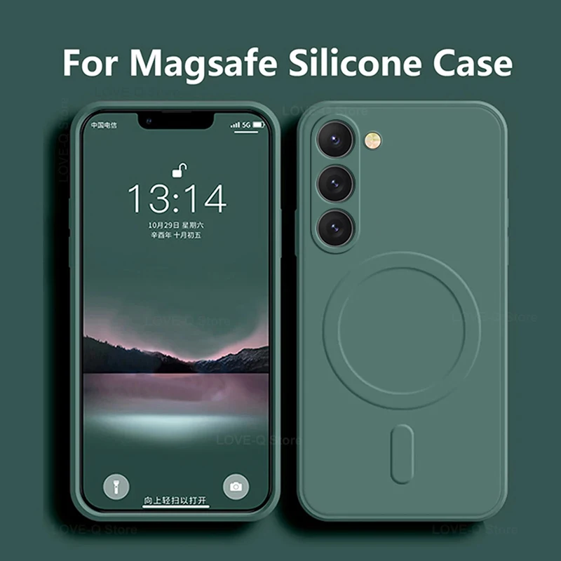 Luxuriöse Flüssigsilikon-Magnet-Hülle für Samsung Galaxy S26 S25 S24 S23 S26 Ultra Plus für MagSafe Hüllen Kabellose Ladeabdeckung