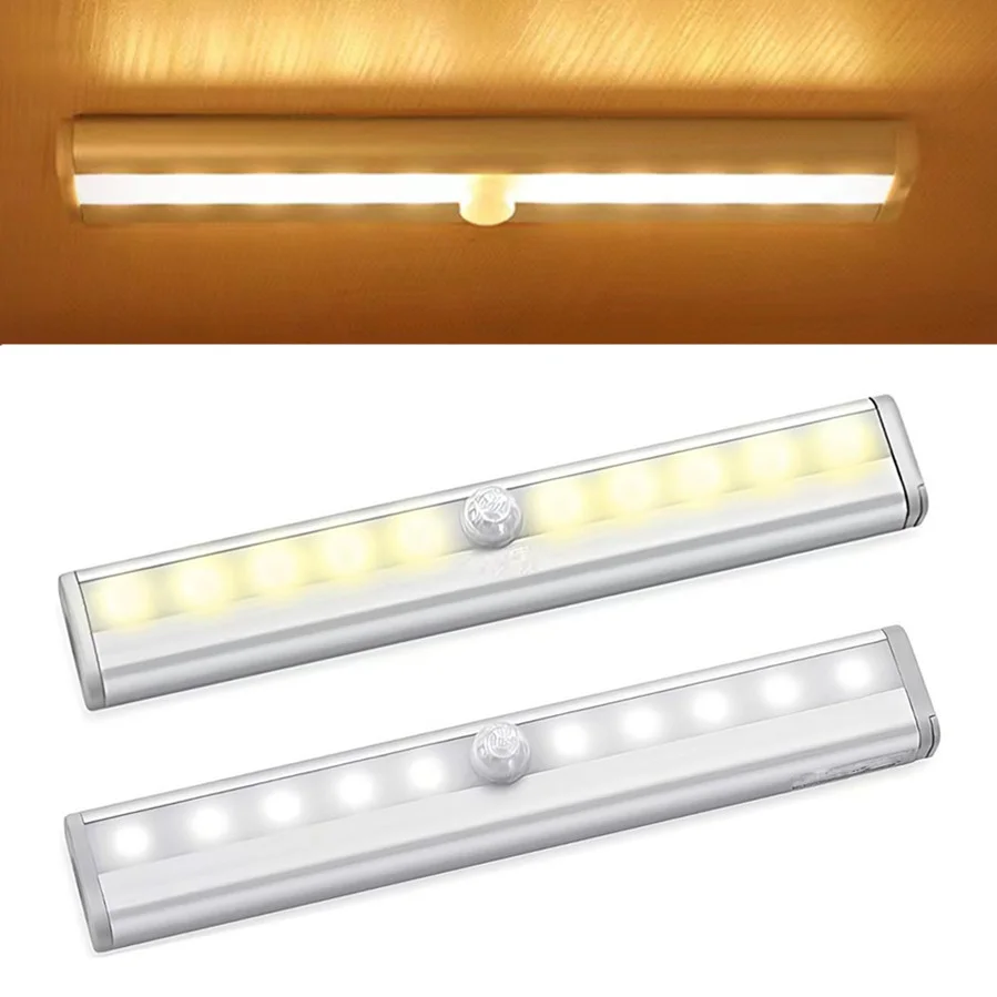 LED Night Light Kitchen Under Cabinet Light battery power supply PIR Motion Sensor Closet Wardrobe Lamp Staircase Night Lights