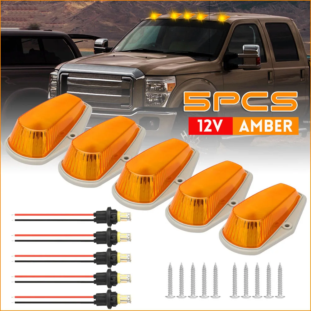 

5Pcs Auto Amber LED Cab Roof Top Marker Running Lights 12V Waterproof For FORD F150 F250 F350 1980-1997 Car Accessories