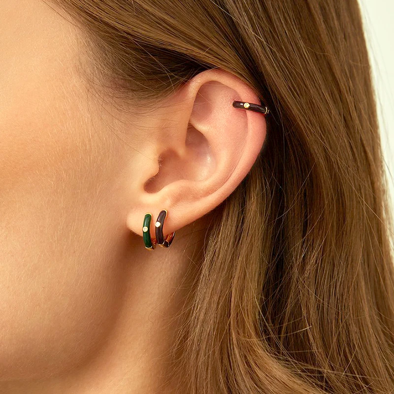 925 Sterling Silver Ear Needle Small pepper pendant hoop earrings for women zircon enamel hoop ear buckle Fashion Party Jewelry