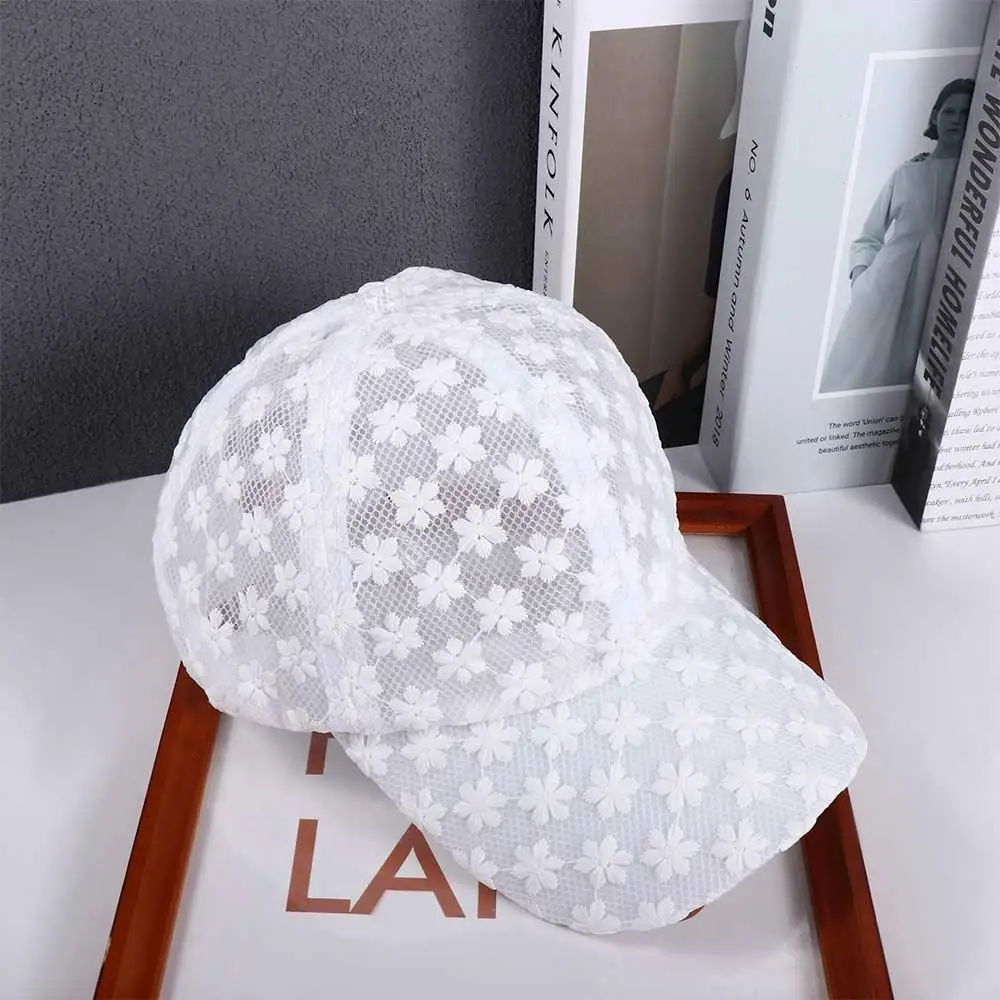 Adjustable Casual Korean Hip Hop Girls Women Flower Baseball Cap Lace Mesh Hat Visors Cap