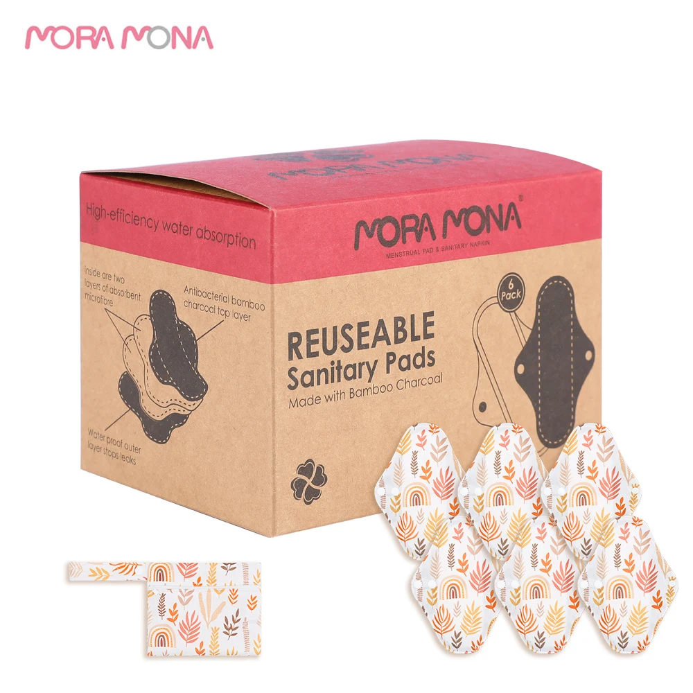 Mora Mona Washable Bamboo Charcoal Menstrual Pad Reusable Cloth Sanitary Napkin With Wet Bag | - Цена: 1 636,32 руб. / lot