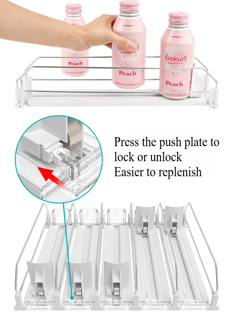 Drink Organizer Soda Can Dispenser Spring Push Canned Beverage Push Rack Holds 6 Rows Canned Storage For Kitchen Refrigerator 2