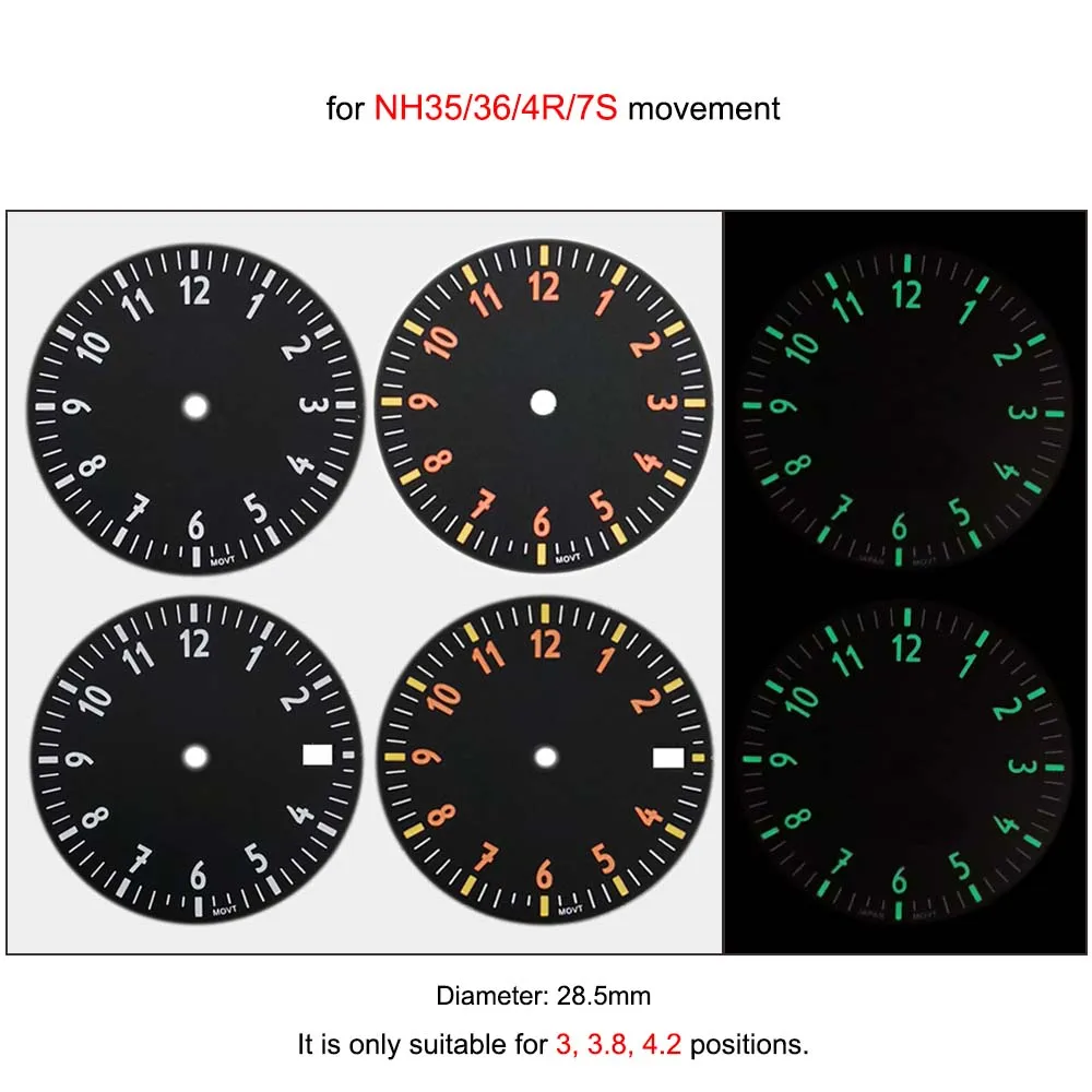 285mmGreenLuminousWatchDialforNH35NH364R7SMovementModified
