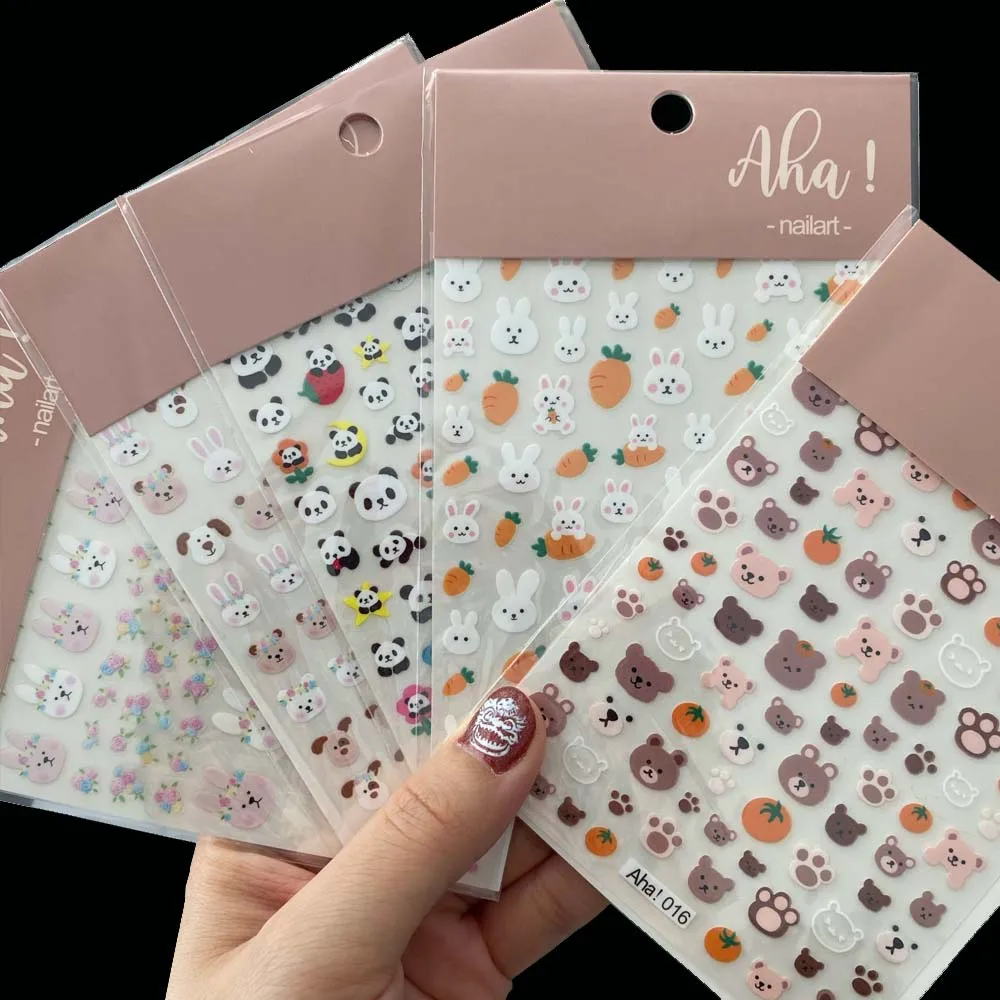 1PC Cartoon Nail Art Sticker Stars/Bear/Rabbit Design Nail Glue Stickers 3D Adhesive Manicure Slider Nails Decal Decor 네일스티커#A1