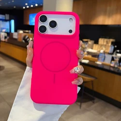 Magsafe Magnetic Wireless Charging Luxury Liquid Silicone Phone Case - Solid Color Air Bumper Back Cover - iPhone 17 (Firefly Rose)