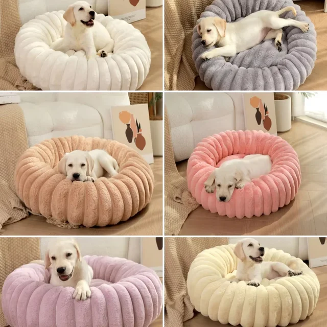 40-70cm Round Pet Bed for Dog Bed Super Soft Cat Bed Long Plush Dog House for Medium Dog House Winter Warm Sleeping 3