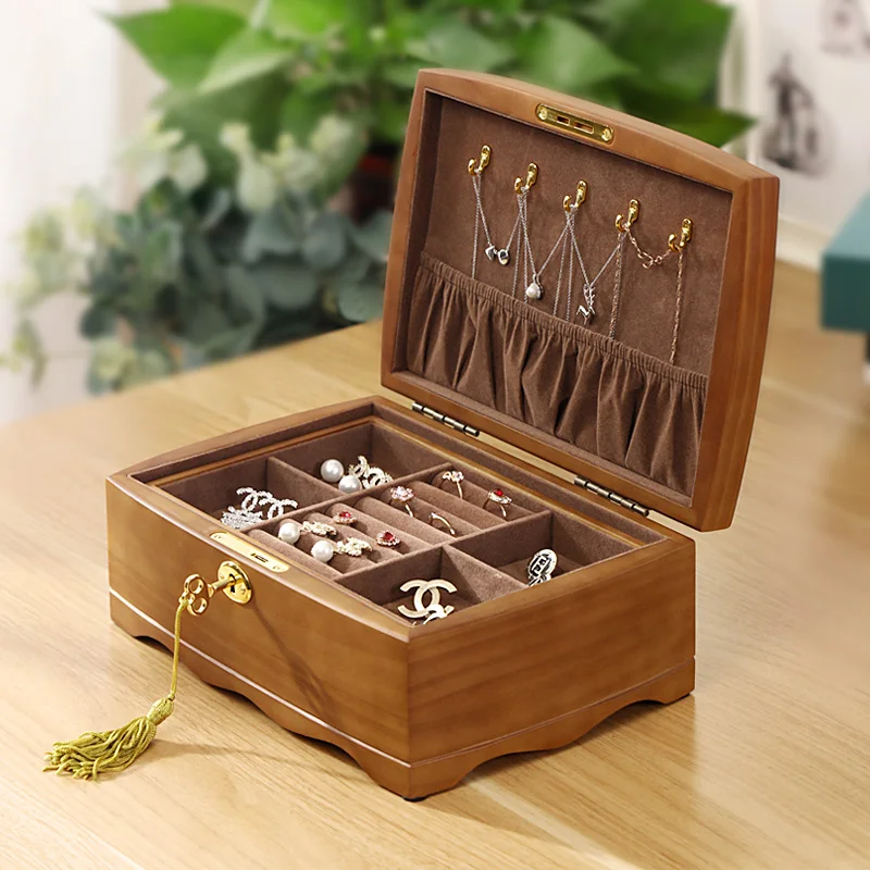 

Vintage Solid Wood Jewelry Box Stud Earrings Necklace High-End Premium Watch Hand Jewelry Wooden Storage Box Anti-Oxidation