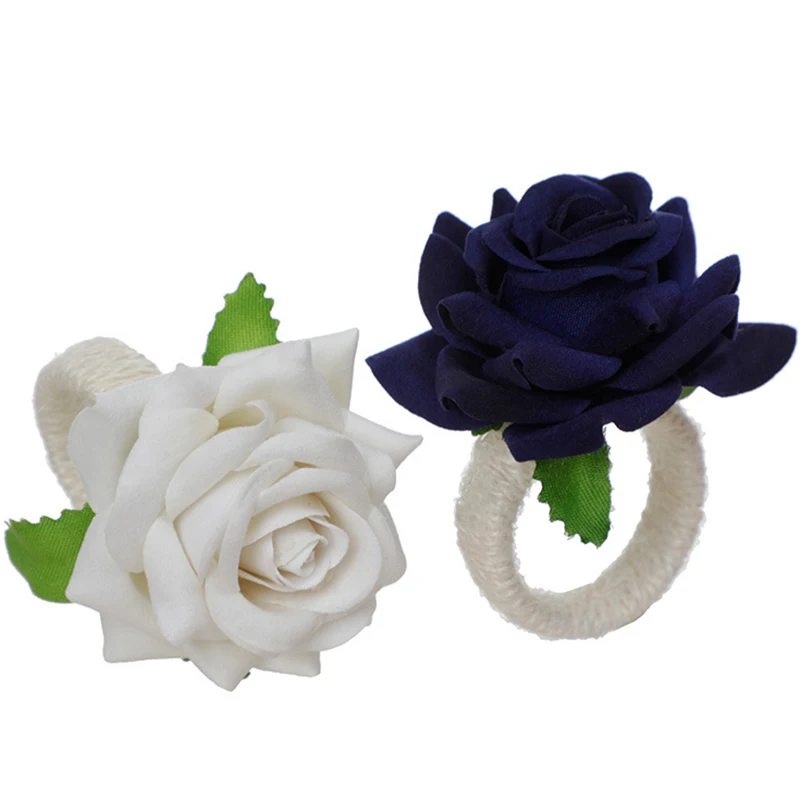 Napkin Ring 6pcs Artificial rose flower Napkin Ring Buckle Tissue Ring Holders for Home Restaurant Wedding Valentine's Day Table Decor