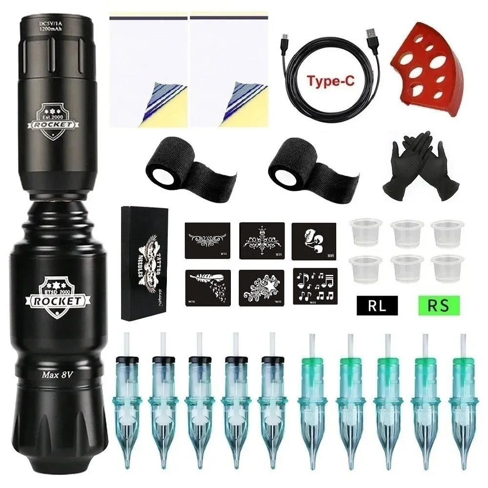 Kit De Machine à Tatouer Rotative Sans Fil Professionnelle - Modèle EASYINK - Noir, Léger Et Durable