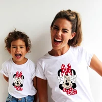 New Mother Kids Tshirts Funny Minnie Mouse Family Matching Outfits Summer White Short Sleeve Mother Daughter Matching Clothes 1