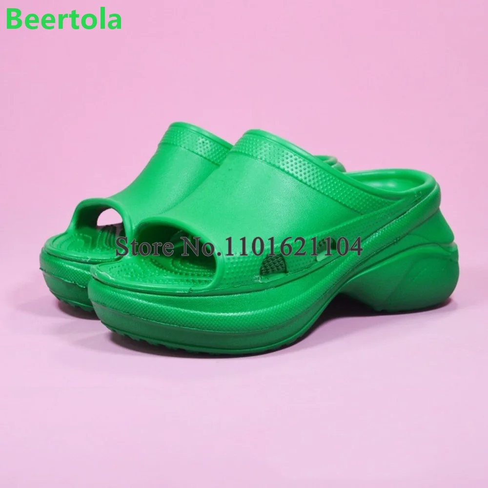 Thick Sole Round Toe Luxury Slippers For Female Women 2023 New Outside Casual Outfit Fashion Summer Slip-on Solid Shallow Shoes