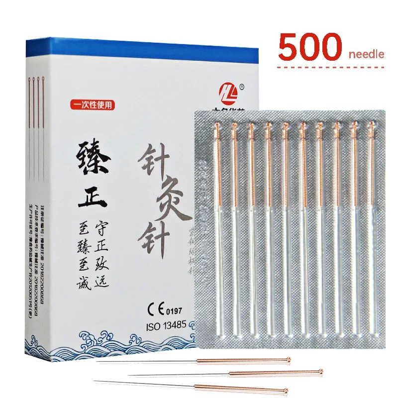 500Pcs Sterilized Acupuncture Needle Copper Handle Non-silver Chinese Medicine Acupoint Beauty Massage