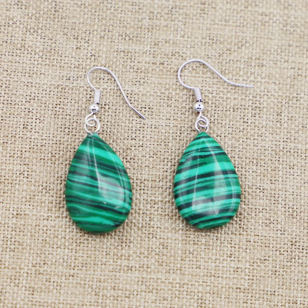 Natural Stone Malachite Flat Water Drop Earrings Pendant Diy Dangle Necklace Charm Party Wedding Fashion Jewelry Wholesale 6Pair
