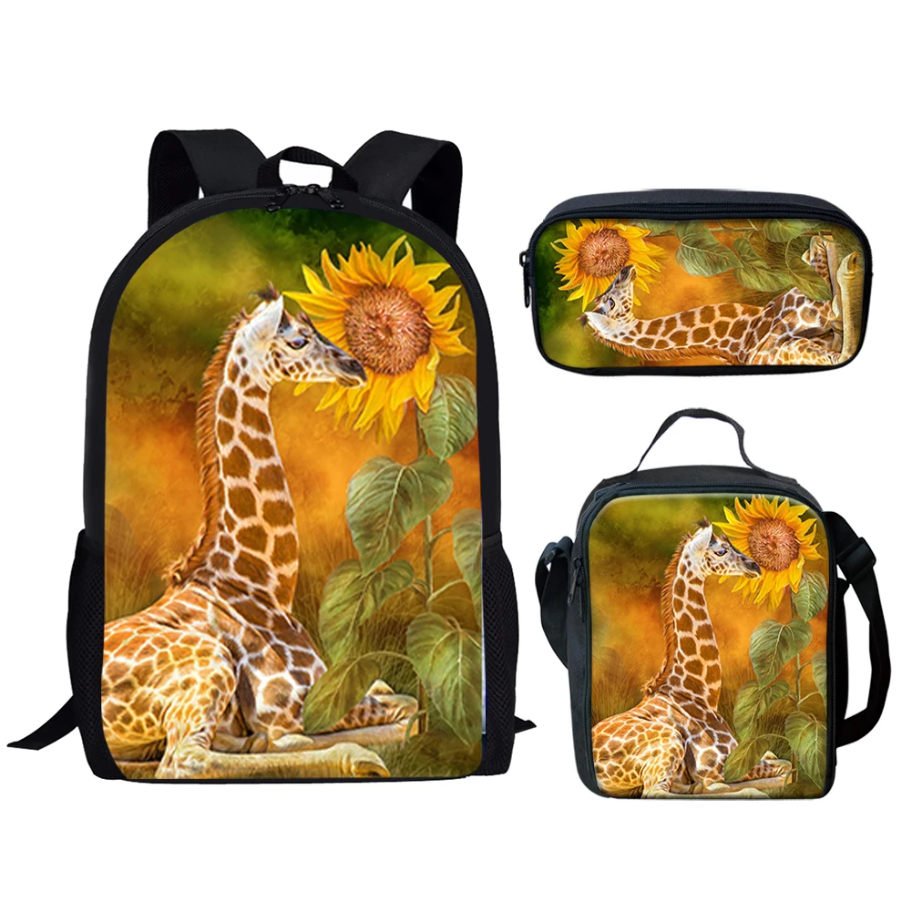 3Pcs School Bags for Teen Girls Funny Giraffe Print Casual Women Backpack Bookbag for College Student Large Capacity Backpack