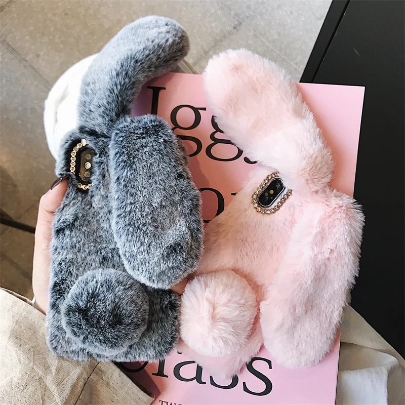 Luxurious Soft Plush Warm Winter Furry Rabbit Bunny Fur Phone Case Cover