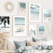 

Sea Wave Bird Beach Surfboard Bike Palm Tree Reed Nordic Wall Art Canvas Painting Posters Prints Pictures For Living Room Decor