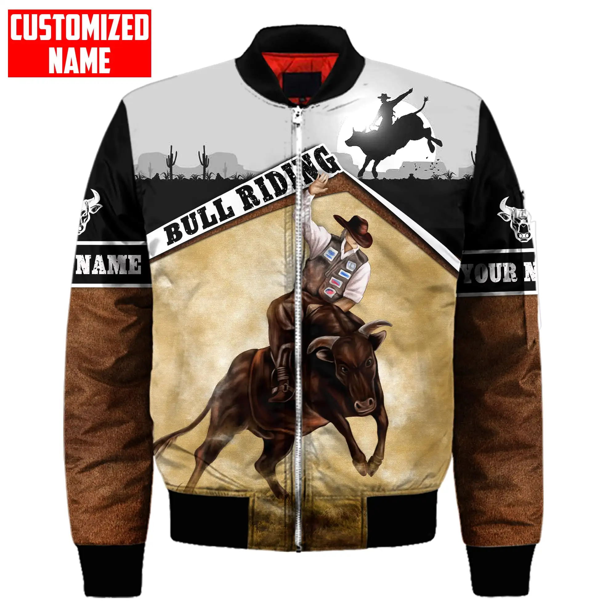Männer Bomberjacke Anpassen Name Bull Riding 3D Gedruckt Winter Reißverschluss Jacke Casual Unisex Harajuku Streetwear Mantel FX-08 – Detail 10