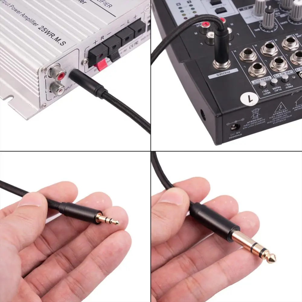 Audio Cable For Mixer Amplifier Black 3.5mm Stereo Male Gold Plated