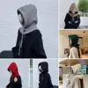Ladies Scarf Hat Cozy Thicken Imitation Cashmere Scarf Hat Set for Women Winter Warm Wool Pullover Windproof Drawstring Scarf 6