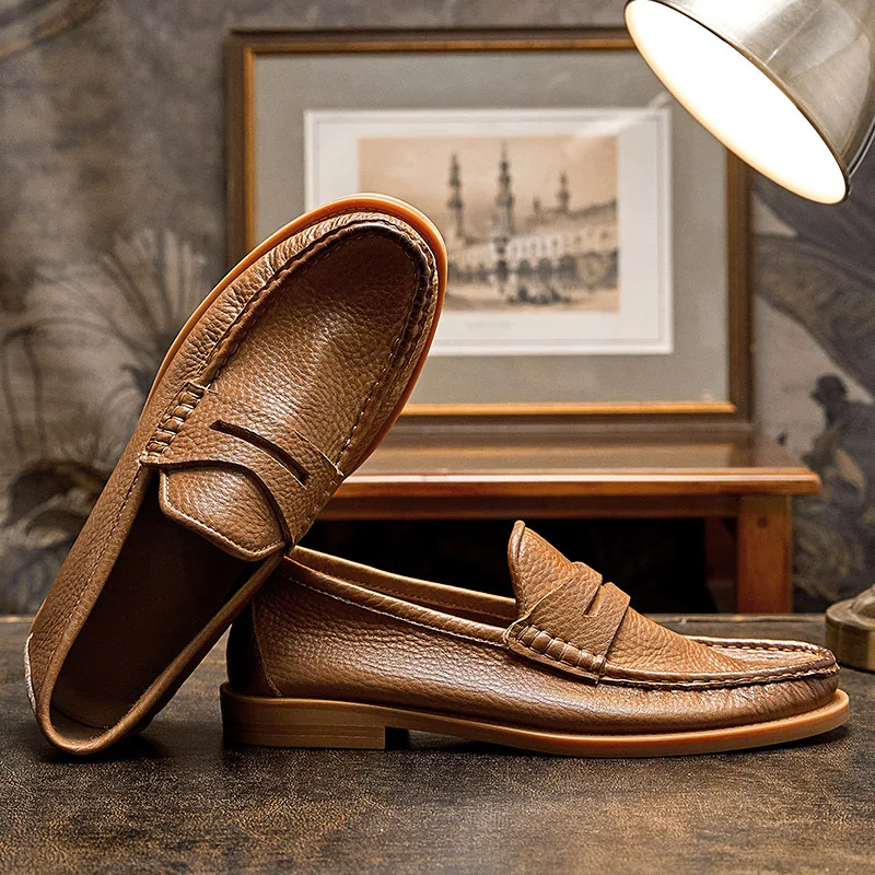 Men Casual Shoes Breathable Genuine Leather Loafers Business Office Shoes For Men Driving Moccasins Comfortable Slip On Shoes 2