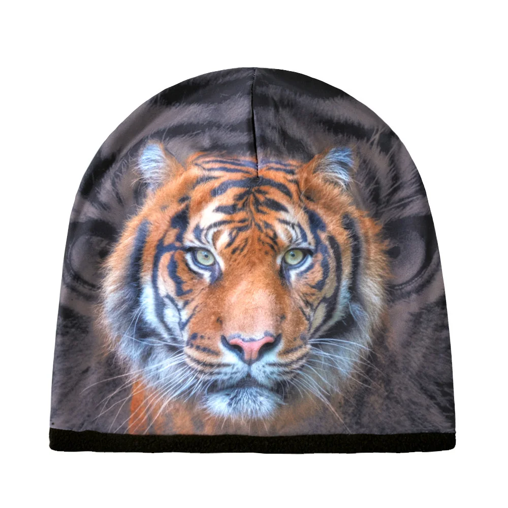 Tiger Printing Beanie Skully Hat 2021 Winter Warm Velvet Head Animal Cap Personality Men And Women Casual Knit Hat Factory Sale new era skully beanie