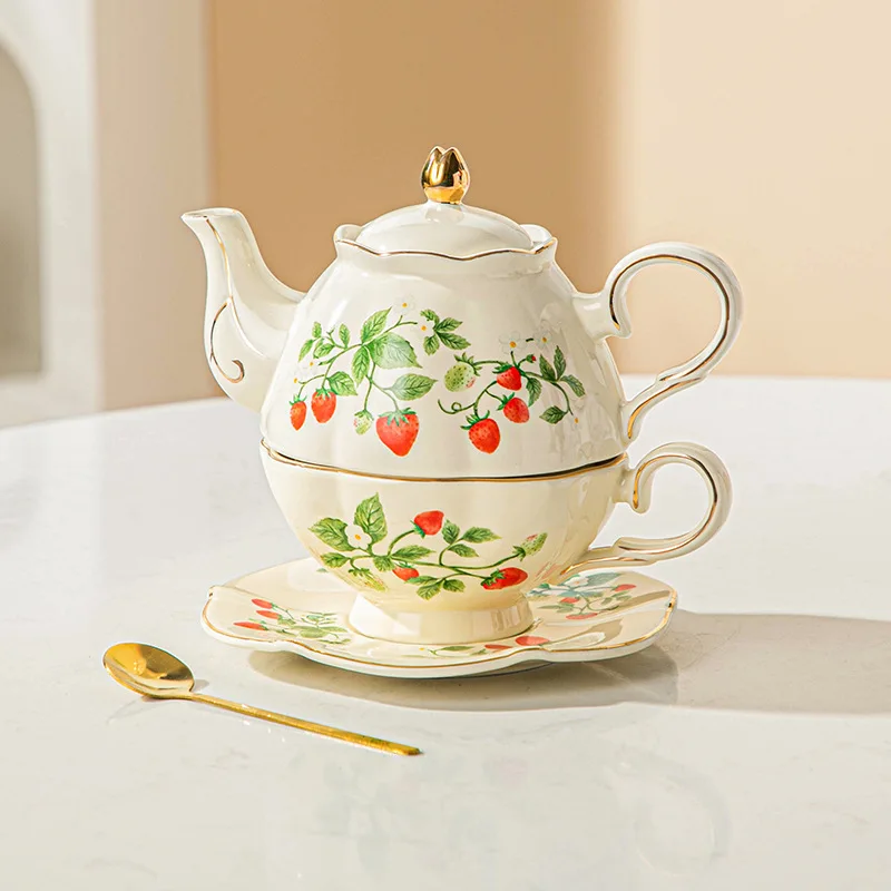 Mother and Child Pot Set Ins Style High Beauty Ceramic Cup Tea Cup Coffee and Dish Set with Gold Inscriptions High Grade