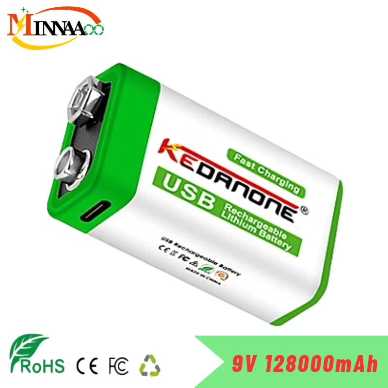 

New 9V Rechargeable Battery 12800mAh 6F22 Micro USB 9v Li-ion Lithium Batteries for Multimeter Microphone Toy Remote Control KTV