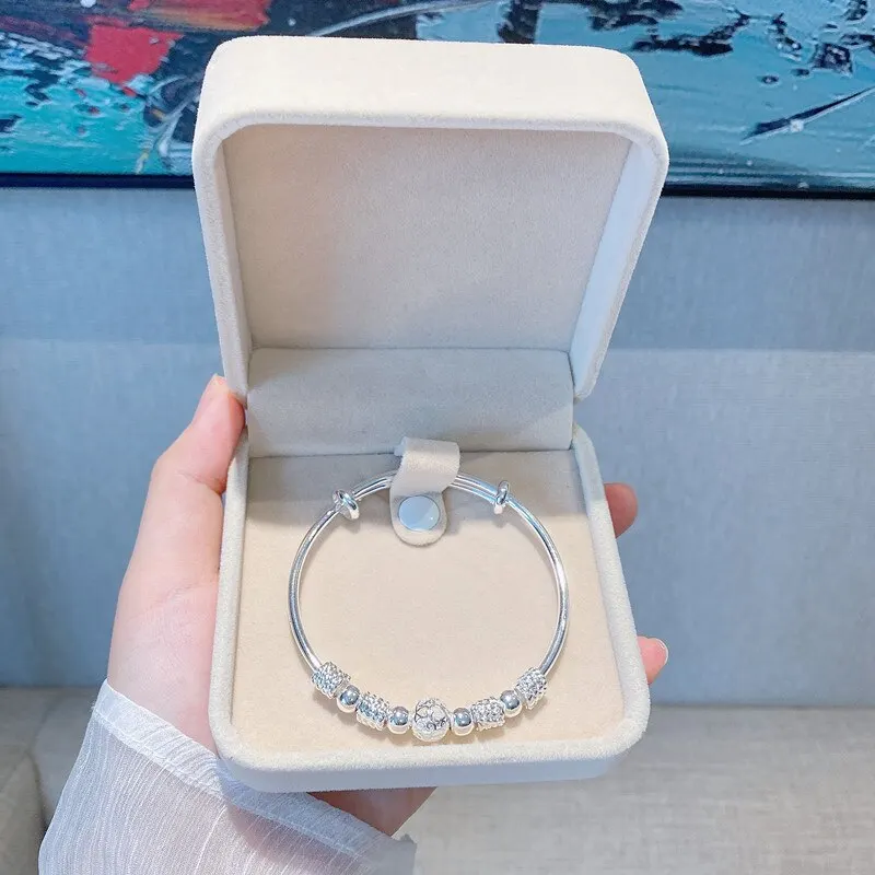 Bangle Bracelet Silver Charm Lucky Beads for Women Party Wedding Engagement Jewelry