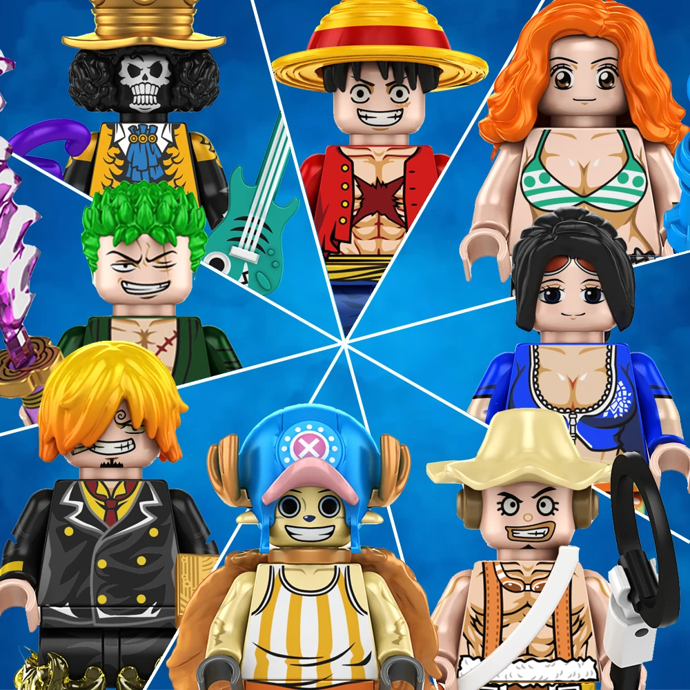 Japan Anime One Piece Mini Action Figure Doll Brook Luffy Zoro Usopp Nami Puzzle Assembly Building Block Doll Children Toy Gift