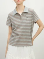 FSLE Polo Collar Retro Knitted Short-sleeved T-shirt Women's Spring 2025 New Design Elegant Style Tops Chic Outfit 25FS11140 - Image 3