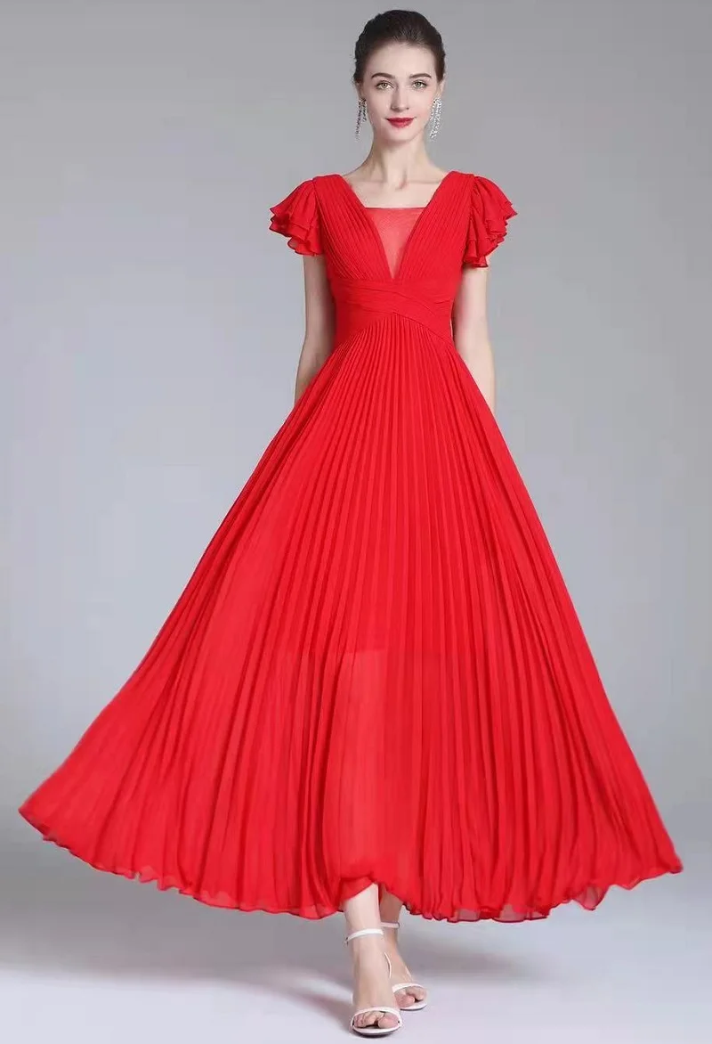 

Top Quality New 2023 Spring Summer Long Party Evening Elegant Dress Women Tulle Mesh Patchwork Dark Blue Red Maxi Dress Pleated