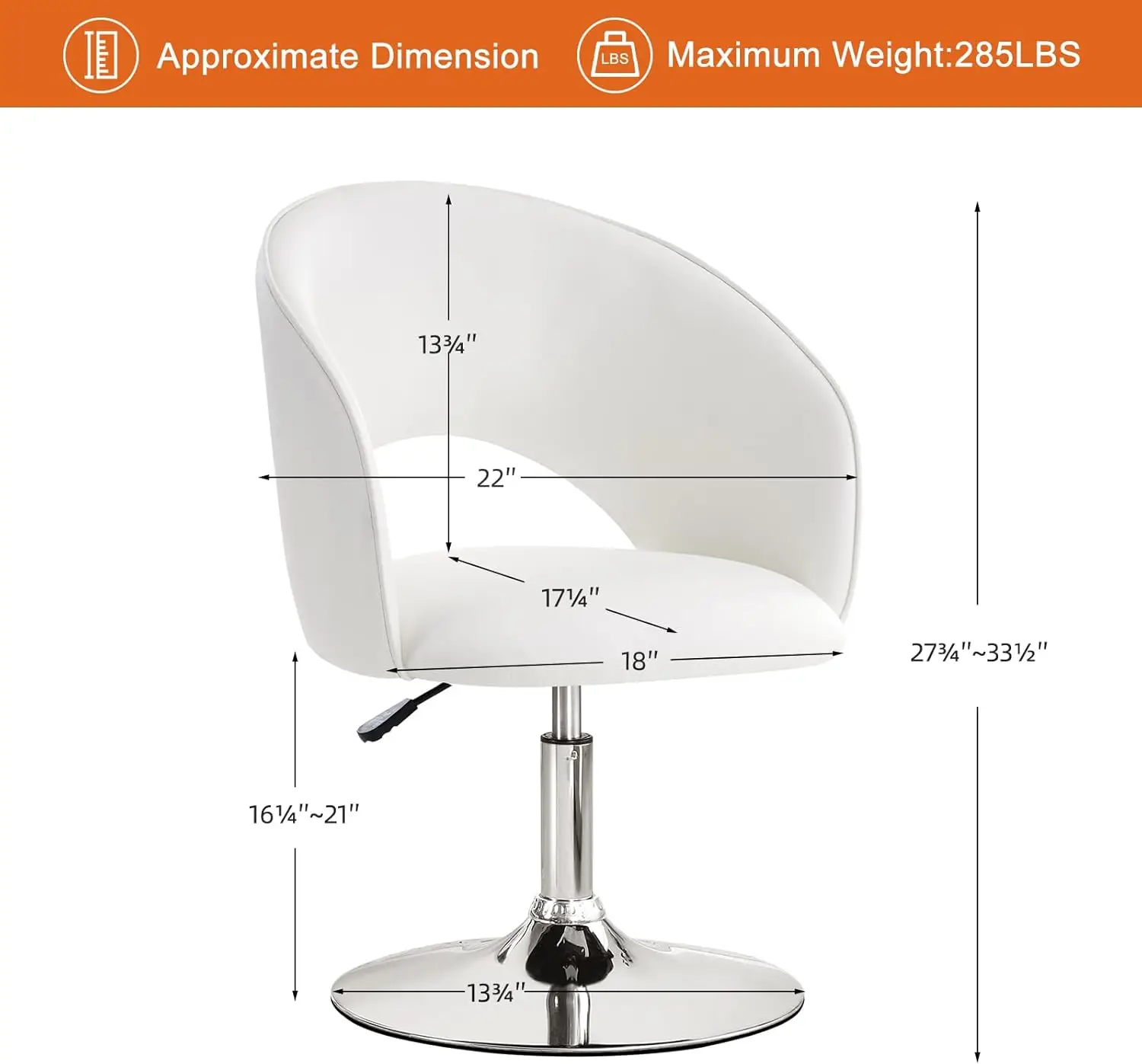 Vanity Chair with Arm, PU Leather Chair for Vanity, Swivel Accent Chair, Adjustable Height Makeup Chair 2