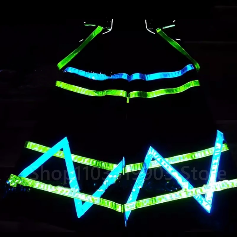 

Hot Green Blue Color Reflective Strip Night Vision Pants Shuffle Ghost Dancing Pants Luminous Death Trousers Teens Clothing