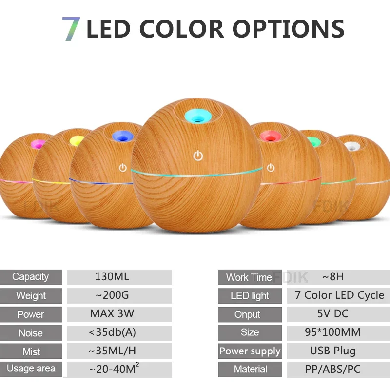 130ml USB Aroma Essential Oil Diffuser Ultrasonic mini Humidifier Air Purifier 7 Color Change LED Night light for Office Home - Image 3