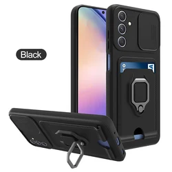 Luxury Camera Push Window Case with Card Slot & Magnetic Closure - Premium Phone Cover for A73 5G (Black)