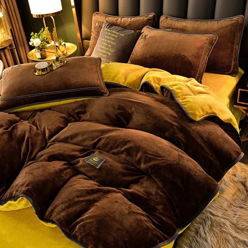 

Winter Warm Four-piece Set Skin-friendly Milk Velvet Thickened Double-sided Suit Bed Sheet Pillowcase Home Textile Bedding Set