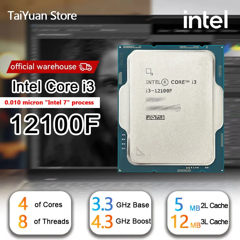 CPU core i3-12100F 4 8 3.3GHz Intel Core i3-12100F (3.3 GHz &frasl; 4.3 GHz) - Processor - LDLC