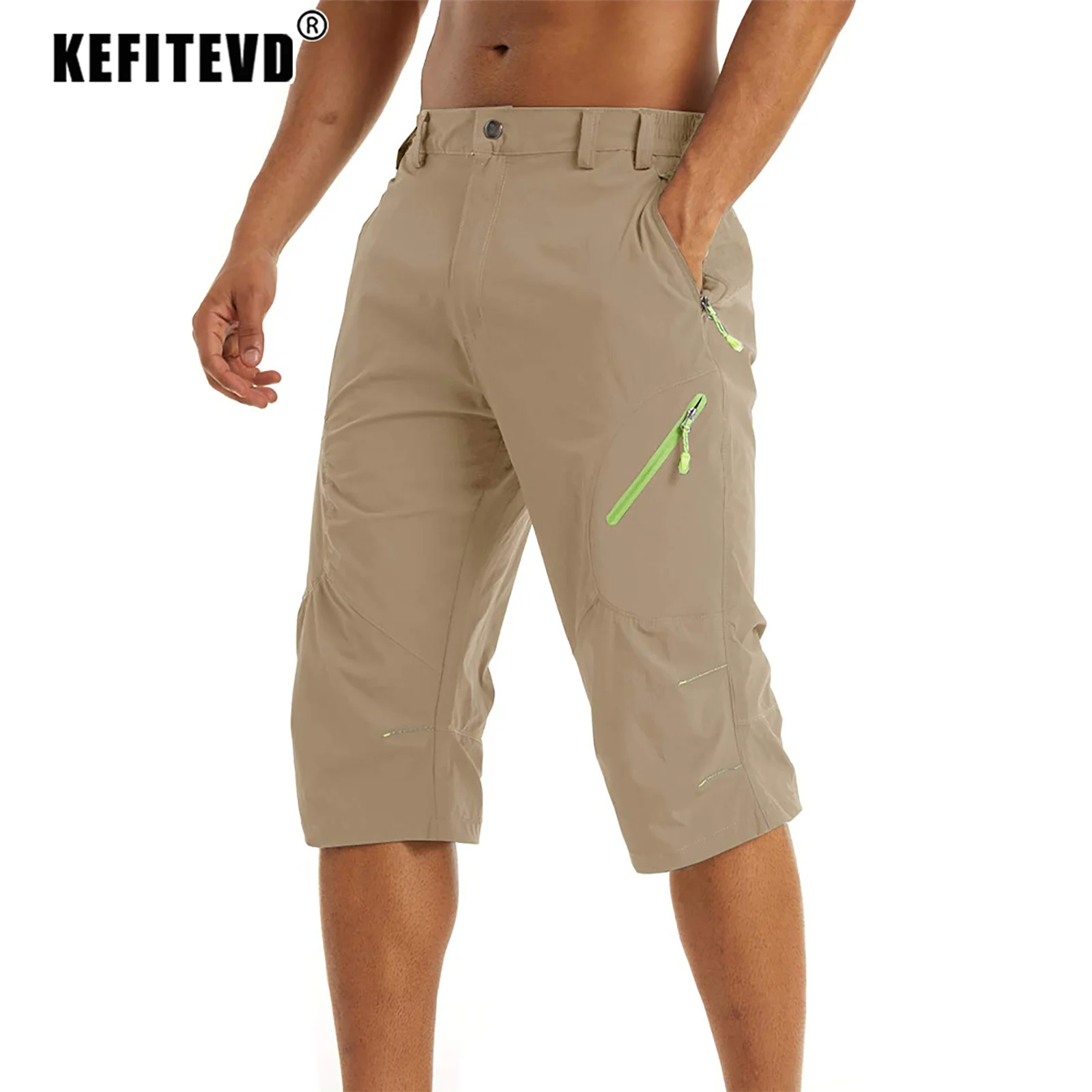 KEFITEVD Summer Quick Dry Shorts Men's 3/4 Cargo Short Lightweight Workout Capri Outdoor Hiking Running Breathable Short Bottoms