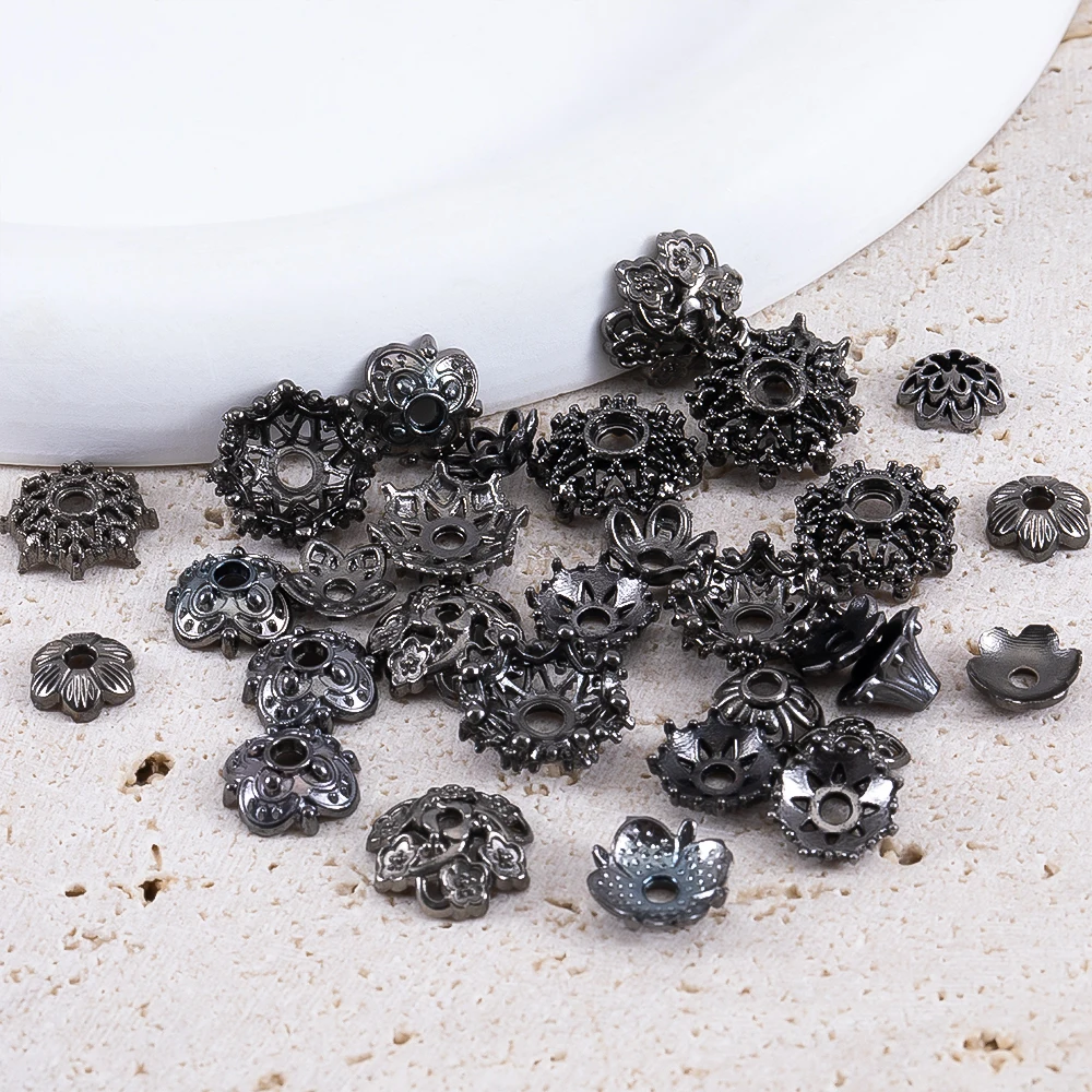 20 Stück 10 Stück Pistole schwarze Blumenkappe Perle Legierung Schmuck Zubehör Blumenhalter Spacer Bulk DIY Perlen Armband Halskette Zubehör – Detail 7